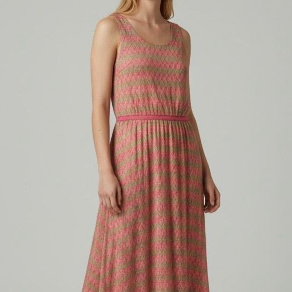 Jessica Howard 16 Tan Pink Chevron Maxi Dress Pastel Artsy Preppy Boardwalk Chic